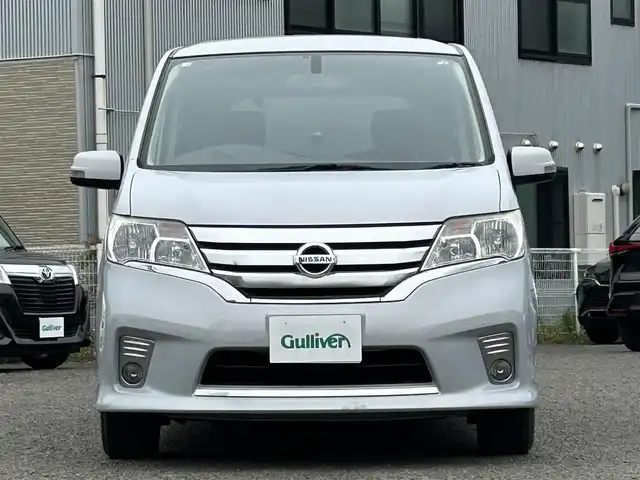 日産 セレナ ハイウェイスター Sハイブリッド 宮城県 2012(平24)年 8.5万km エターナルスノーホワイト 純正ディーラーナビ/TV(ワンセグ)/CD/AM・FM/SD/ipod/AUX/左側パワースライドドア/横滑り防止/３列シート/オートライト/ETC/スマートキー/スペアキー×1/車外アルミスタッドレス15インチ