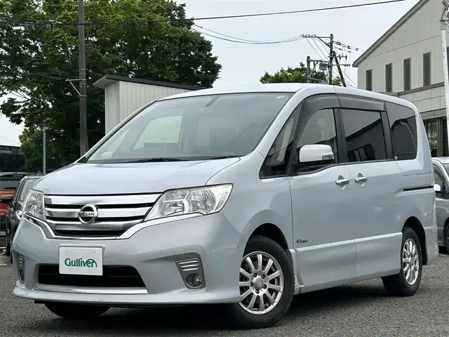日産 セレナ ハイウェイスター Sハイブリッド 宮城県 2012(平24)年 8.5万km エターナルスノーホワイト 純正ディーラーナビ/TV(ワンセグ)/CD/AM・FM/SD/ipod/AUX/左側パワースライドドア/横滑り防止/３列シート/オートライト/ETC/スマートキー/スペアキー×1/車外アルミスタッドレス15インチ