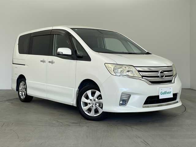 日産 セレナ ハイウェイスター Jパッケージ 兵庫県 2011(平23)年 7.6万km ブリリアントホワイトパール ・純正ナビ/CD/DVD/TV/HDD/Bluetooth/USB/・バックカメラ/・ビルトインETC/・クルーズコントロール/・両側パワースライドドア/・デュアルエアコン/・HIDヘッドライト/・オートライト/・フォグランプ/・スマートキー/・ウインカー付きドアミラー