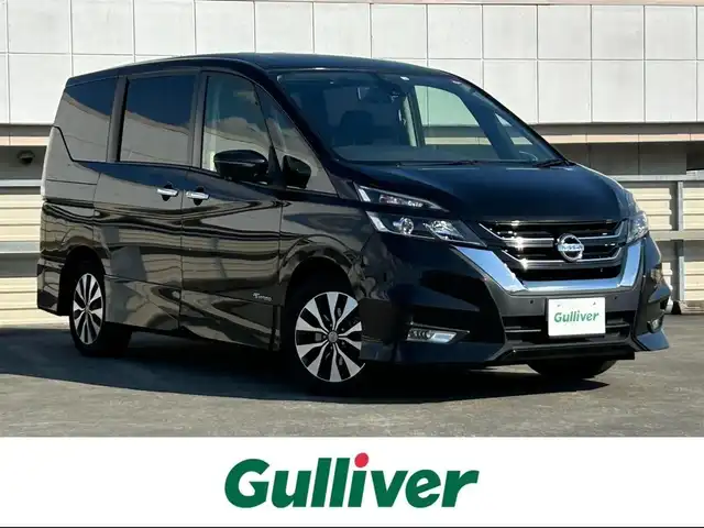 日産 セレナ ハイウェイスター Vセレクション 静岡県 2018(平30)年 6.3万km ダイヤモンドブラック 特別仕様車/セーフティパックB/エマージェンシーブレーキ/プロパイロット/社外ナビ/・フルセグTV/DVD/CD/BT/全周囲カメラ/デジタルルームミラー/ETC/踏み間違い防止/駐車支援/標識検知機能/レーンアシスト/オートハイビーム/ヒーター付きドアミラー/両側電動スライドドア(ハンズフリー)/本革巻きステアリング/ステアリングスイッチ/LEDヘッドランプ/・フォグランプ/後席サンシェード/フロアマット/スマートキー/純正16アルミホイール