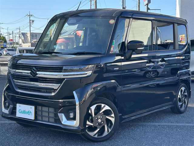 スズキ スペーシア カスタム HYBRID XS 福島県 2025(令7)年 0.8万km ブルーイッシュブラックパール3 ・HYBRID XS 全方位モニター付メモリーナビゲーション/　　スズキコネクト対応通信機装着車/・デュアルセンサーブレーキサポートII/・運転席・助手席・サイド・カーテンエアバック/・１か月　６か月点検済/・ワンオーナー/・純正ナビフルセグTV：BT/・アラウンドビューモニター/・スロットルコントローラー/・ハーフレザーシート/・シートヒーター/・ステアリングヒーター/・クルーズコントロール/・ステアリングリモコン/・両側パワースライドドア/・リアサーキュレーター/・純正１５インチアルミ/・スマートキー/・プッシュスタート/・アームレスト/・オートライト/・LEDヘットライト/・LEDフォグライト/・DSBS/・LDP/・ACC/・標識認識/・発信車お知らせ/・コーナーセンサー/・保証書/・取説