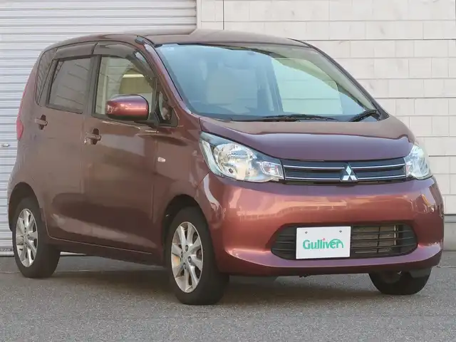 三菱 ｅＫワゴン G 石川県 2014(平26)年 6.9万km チェリーブラウンパール ハロゲンライト/スマートキー/プッシュスタート/スペアキー/社外SDナビゲーション/フルセグテレビ/バックモニター/自動防眩ミラー/電動格納ドアミラー/ETC/ドアバイザー