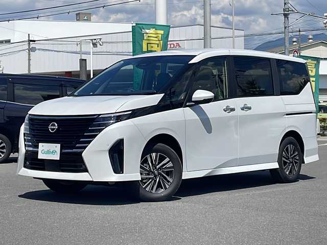 日産 セレナ ハイウェイスター V 長野県 2025(令7)年 0.1千km プリズムホワイト NissanConnect12.3インチメモリナビ/FM・AM・フルセグTV・Bluetooth/AppleCarPlay対応/アラウンドビューモニター/プロパイロット（ナビリンク機能付き）/ハンズフリーオートスライドドア/インテリジェントルームミラー/ブラインドスポットモニター/オートマチックハイビーム/衝突被害軽減ブレーキ/両側パワースライドドア/前後コーナーセンサー/ステアリングヒーター/前席シートヒーター/アイドリングストップ/LEDヘッドライト/電動パーキング/プッシュスタート/オートホールド/スマートキー/パドルシフト/オートライト/フォグランプ/スペアキー/ETC2.0