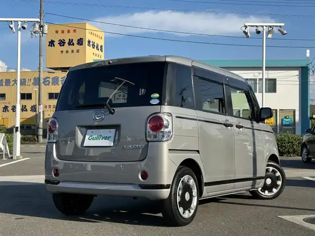 ダイハツ ムーヴ キャンバス G ブラックアクセント リミテッド SAⅢ 愛媛県 2019(令1)年 3.9万km グレーマイカM 登録時走行距離：38371Km/ディーラーOP社外メモリナビ/AM/FM/フルセグTV/Bluetooth/CD/DVD/全方位カメラ/アイドリングストップ/社外ETC/スマートキー/ベンチシート/両側パワスラ/横滑り防止装置/盗難防止装置/衝突軽減システム/LEDヘッドライト/オートライト/オートハイビーム/フォグランプ/エンジンスタートボタン/スマートキー/純正アルミホイール/純正フロアマット/スペアキー1本