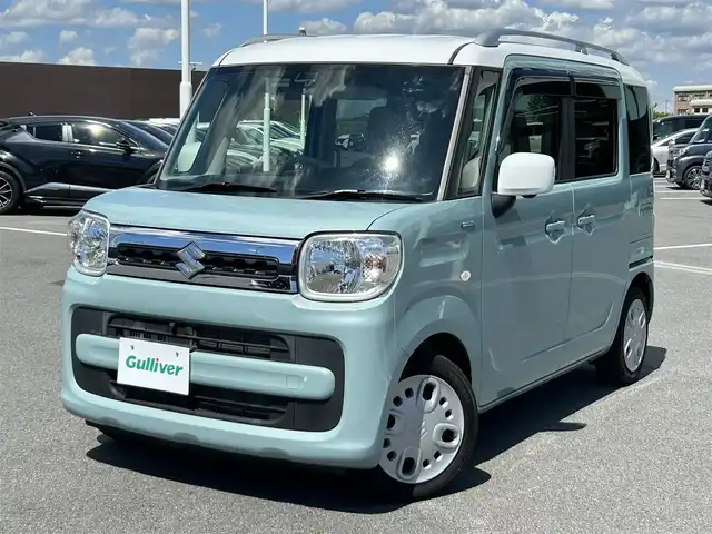 スズキ スペーシア HYBRID X 2トーン 奈良県 2018(平30)年 5.3万km オフブルーメタリック/ホワイト2トーン 純正ナビ/（フルセグ／ＢＴ／ＣＤ／ＤＶＤ）/全方位モニター/コーナーセンサー（後方）/衝突軽減システム/レーンキープアシスト/アイドリングストップ/両側パワースライドドア/ヘッドアップディスプレイ/運転席シートヒーター/後席サンシェード/純正ホイールキャップ/スペアキー
