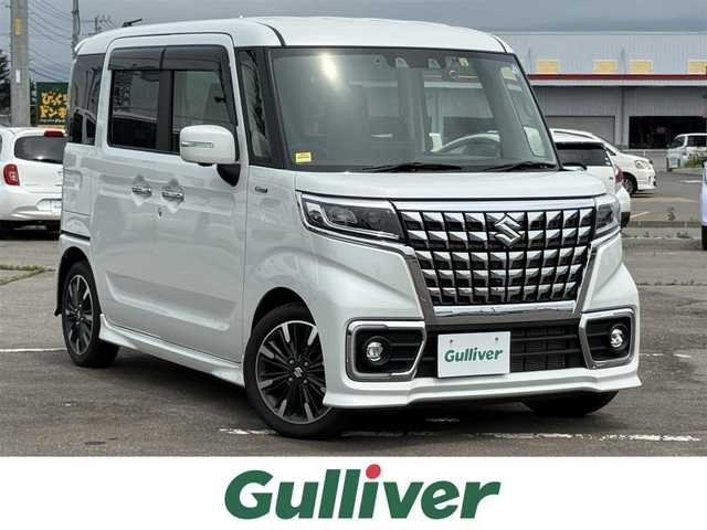 スズキ スペーシア カスタム HYBRID XS ターボ 道南・函館 2022(令4)年 2.1万km ピュアホワイトP ・純正ナビ/・フルセグＴＶ/・両側パワースライドドア/・衝突被害軽減ブレーキ/・車線逸脱警報/・レーダークルーズコントロール/・全方位カメラ/・後方コーナーセンサー/・前方ドライブレコーダー/・シートヒーター/・ETC/・新車時保証書/・取扱説明書/・スペアキー有