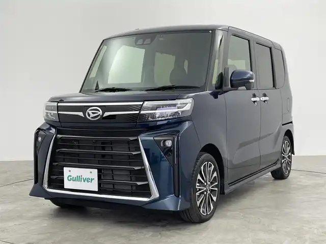 ダイハツ タント カスタム RS 群馬県 2023(令5)年 1.4万km レーザーブルークリスタルシャイン 純正ナビ　全方位カメラ　衝突軽減システム　両側パワースライドドア　シートヒーター　障害物センサー　横滑り防止　前後ドライブレコーダー　LEDヘッドライト　スマートキー　プッシュスタート