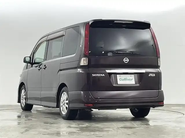 日産 セレナ ハイウェイスター 福島県 2007(平19)年 17.2万km ディープカシス 純正エアロ/純正7インチマルチナビ/・CD/DVD/FM/AM/バックカメラ/両側パワースライドドア/HIDオートライト/・フォグランプ/3列シート/・ウォークスルー/社外15インチアルミホイール付きスタッドレスタイヤ/ETC/革ステアリング/・ステアリングリモコン/純正フロアマット/電動格納ミラー/AC100V/プラズマクラスター/スマートキー