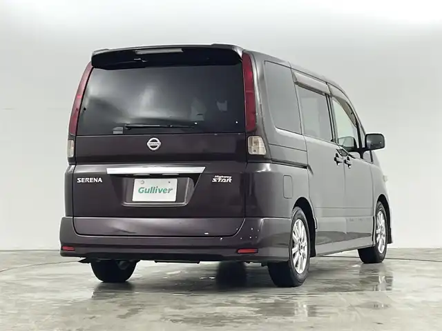 日産 セレナ ハイウェイスター 福島県 2007(平19)年 17.2万km ディープカシス 純正エアロ/純正7インチマルチナビ/・CD/DVD/FM/AM/バックカメラ/両側パワースライドドア/HIDオートライト/・フォグランプ/3列シート/・ウォークスルー/社外15インチアルミホイール付きスタッドレスタイヤ/ETC/革ステアリング/・ステアリングリモコン/純正フロアマット/電動格納ミラー/AC100V/プラズマクラスター/スマートキー