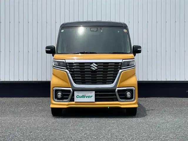 スズキ スペーシア カスタム HYBRID XS 千葉県 2018(平30)年 3.3万km アクティブイエロー/ブラック2トーンルーフ 社外メモリナビ/(TV/BT/CD/DVD/FM/AM)/360°ドライブレコーダー/衝突被害軽減システム/車線逸脱警報/ハーフレザーシート/両側パワースライドドア/横滑り防止装置/ETC/アイドリングストップ/LEDヘッドライト/フォグランプ/オートライト/ウィンカーミラー/電動格納ミラー/純正15インチAW/シートリフター/プッシュスタート/スマートキー/フロアマット/ドアバイザー/取扱説明書/保証書
