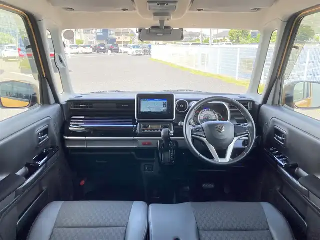スズキ スペーシア カスタム HYBRID XS 千葉県 2018(平30)年 3.3万km アクティブイエロー/ブラック2トーンルーフ 社外メモリナビ/(TV/BT/CD/DVD/FM/AM)/360°ドライブレコーダー/衝突被害軽減システム/車線逸脱警報/ハーフレザーシート/両側パワースライドドア/横滑り防止装置/ETC/アイドリングストップ/LEDヘッドライト/フォグランプ/オートライト/ウィンカーミラー/電動格納ミラー/純正15インチAW/シートリフター/プッシュスタート/スマートキー/フロアマット/ドアバイザー/取扱説明書/保証書