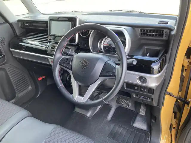 スズキ スペーシア カスタム HYBRID XS 千葉県 2018(平30)年 3.3万km アクティブイエロー/ブラック2トーンルーフ 社外メモリナビ/(TV/BT/CD/DVD/FM/AM)/360°ドライブレコーダー/衝突被害軽減システム/車線逸脱警報/ハーフレザーシート/両側パワースライドドア/横滑り防止装置/ETC/アイドリングストップ/LEDヘッドライト/フォグランプ/オートライト/ウィンカーミラー/電動格納ミラー/純正15インチAW/シートリフター/プッシュスタート/スマートキー/フロアマット/ドアバイザー/取扱説明書/保証書
