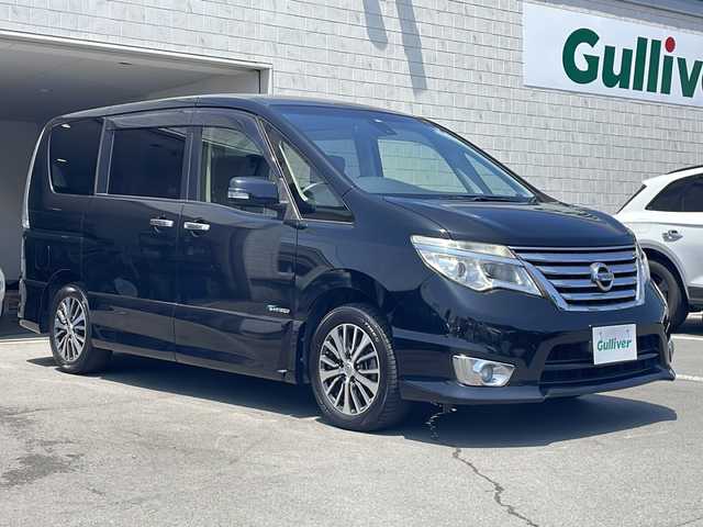 日産 セレナ ハイウェイスター Sハイブリッド 静岡県 2014(平26)年 7.6万km ダイヤモンドブラック 社外ナビ/地デジTV/社外CD/DVD/Bluetooth/バックカメラ/両側パワースライドドア/クルーズコントロール/アイドリングストップ/純正16インチAW/スマートキー/ETC