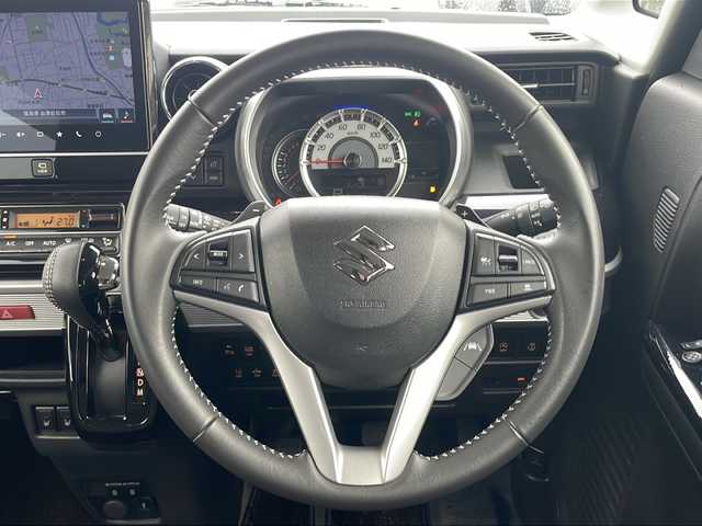 スズキ スペーシア カスタム HYBRID XS ターボ 福島県 2023(令5)年 4.9万km ピュアホワイトパール/ブラック2トーン 4WD ターボ 純正9インチナビ フルセグTV Bluetooth 全方位カメラ 両側パワースライドドア 衝突軽減ブレーキ LEDヘッドライト ETC2.0 オートライト フォグランプ　スマートキー