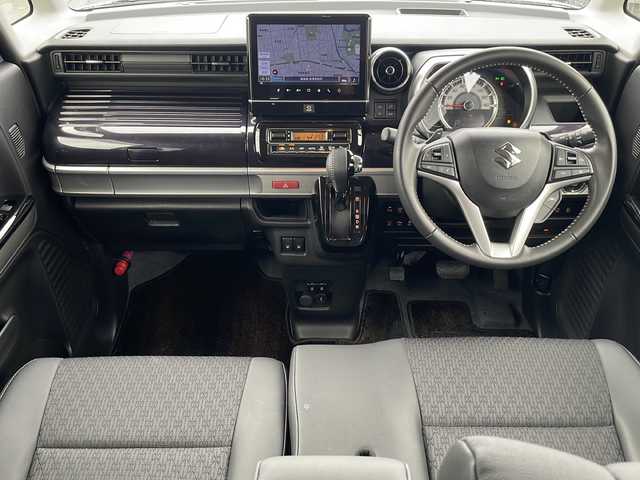 スズキ スペーシア カスタム HYBRID XS ターボ 福島県 2023(令5)年 4.9万km ピュアホワイトパール/ブラック2トーン 4WD ターボ 純正9インチナビ フルセグTV Bluetooth 全方位カメラ 両側パワースライドドア 衝突軽減ブレーキ LEDヘッドライト ETC2.0 オートライト フォグランプ　スマートキー