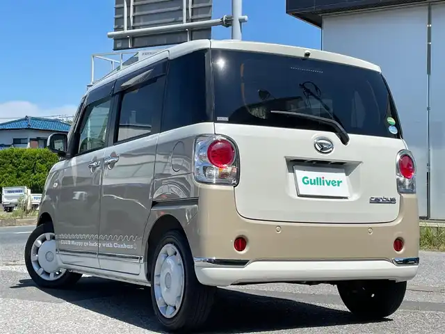 ダイハツ ムーヴ キャンバス G メイクアップ リミテッド　SAⅢ 千葉県 2020(令2)年 1.3万km パールホワイトⅢ/ナチュラルベージュマイカメタリック 2トーン スマートアシストIII/・衝突回避支援ブレーキ機能/・衝突警報機能/・車線逸脱警報機能/・先行車発進お知らせ機能/・誤発進抑制制御機能/・オートハイビーム/衝突安全ボディ/純正8インチナビ/・ラジオ/CD・DVD/Bluetooth/フルセグテレビ/アラウンドビューモニター/両側パワースライドドア/ドライブレコーダー前方/LEDヘッドライト/フォグライト/オートライト/純正フロアマット/取扱説明書/保証書/スペアキー/ディーラー点検記録簿(R3/R5/R7)