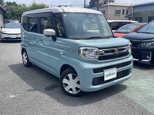 スズキ スペーシア HYBRID X 埼玉県 2024(令6)年 0.8万km オフブルーメタリック/ソフトベージュメタリック サーキュレーター、シートカバー