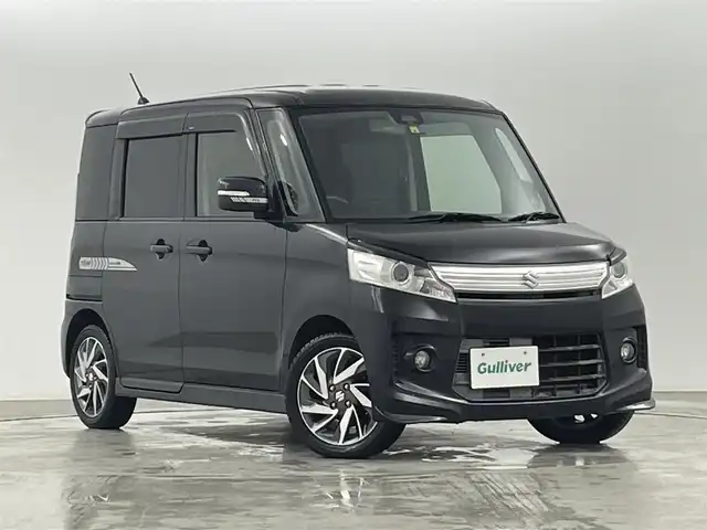 スズキ スペーシア カスタム TS 福島県 2014(平26)年 15.2万km ブルーイッシュブラックパール3 フリップダウンモニター/社外メモリーナビゲーション/型式：AVIC-CZ900/【AM/FM/CD/DVD/Bluetooth/フルセグTV】/・バックカメラ/・ETC/衝突軽減ブレーキ/両側パワースライドドア/革巻きステアリング/LEDヘッドライト/・オートライト/・フロントフォグライト/純正15インチアルミホイール/アイドリングストップ/横滑り防止装置/電動格納ウィンカーミラー/プッシュスタート/・スマートキー/・エンジンスターター