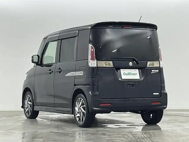 スズキ スペーシア カスタム TS 福島県 2014(平26)年 15.2万km ブルーイッシュブラックパール3 フリップダウンモニター/社外メモリーナビゲーション/型式：AVIC-CZ900/【AM/FM/CD/DVD/Bluetooth/フルセグTV】/・バックカメラ/・ETC/衝突軽減ブレーキ/両側パワースライドドア/革巻きステアリング/LEDヘッドライト/・オートライト/・フロントフォグライト/純正15インチアルミホイール/アイドリングストップ/横滑り防止装置/電動格納ウィンカーミラー/プッシュスタート/・スマートキー/・エンジンスターター