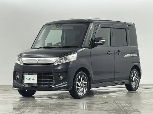 スズキ スペーシア カスタム TS 福島県 2014(平26)年 15.2万km ブルーイッシュブラックパール3 フリップダウンモニター/社外メモリーナビゲーション/型式：AVIC-CZ900/【AM/FM/CD/DVD/Bluetooth/フルセグTV】/・バックカメラ/・ETC/衝突軽減ブレーキ/両側パワースライドドア/革巻きステアリング/LEDヘッドライト/・オートライト/・フロントフォグライト/純正15インチアルミホイール/アイドリングストップ/横滑り防止装置/電動格納ウィンカーミラー/プッシュスタート/・スマートキー/・エンジンスターター