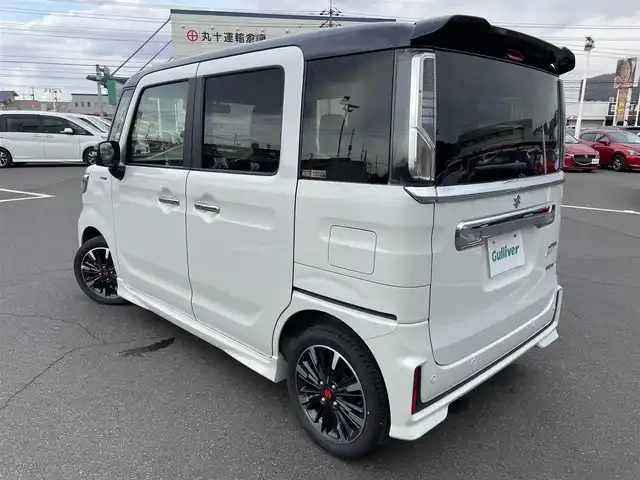 スズキ スペーシア カスタム HYBRID XS 岡山県 2019(令1)年 6.8万km ピュアホワイトパール/ブラック2トーン 社外ナビ/両側パワースライドドア/コーナーセンサー/衝突軽減ブレーキ/アイドリングストップ/横滑り防止装置/レーンキープアシスト/イモビライザー/シートヒーター/ハーフレザーシート