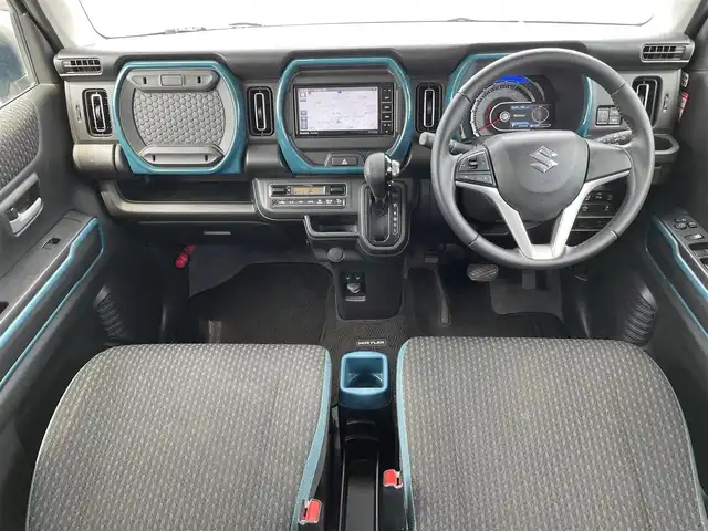スズキ ハスラー HYBRID X 熊本県 2021(令3)年 2.4万km デニムブルー ガンメタリック 2トーン 純正ナビ/AM/FM/CD/DVD/BT/フルセグTV/バックカメラ/衝突軽減ブレーキ/レーンキープアシスト/アイドリングストップ/シートヒーター（D席N席）/オートマチックハイビーム/オートライト/フォグランプ/LEDヘッドライト/プッシュスタート/スマートキー/純正フロアマット/ビルトインETC/盗難防止システム