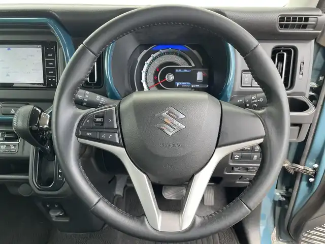 スズキ ハスラー HYBRID X 熊本県 2021(令3)年 2.4万km デニムブルー ガンメタリック 2トーン 純正ナビ/AM/FM/CD/DVD/BT/フルセグTV/バックカメラ/衝突軽減ブレーキ/レーンキープアシスト/アイドリングストップ/シートヒーター（D席N席）/オートマチックハイビーム/オートライト/フォグランプ/LEDヘッドライト/プッシュスタート/スマートキー/純正フロアマット/ビルトインETC/盗難防止システム