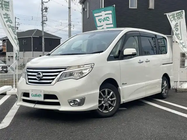 日産 セレナ ハイウェイS S HV Aセーフ 三重県 2014(平26)年 12.1万km ブリリアントホワイトパール 登録時121053Km/ナビ/（AM・FM・CD・DVD・Bluetooth・AUX）/ワンセグTV/スペアキー/両側パワースライドドア　/バッグカメラ　/アラウンドビューモニター　/クルーズコントロール/フリップダウンモニター　/ＬＥＤオートライト　/フォグライト/ステアリングリモコン　/レーンキープアシスト　/横滑り防止装置　/衝突軽減/ビルトインETC/エンジンプッシュ/取説/保証書