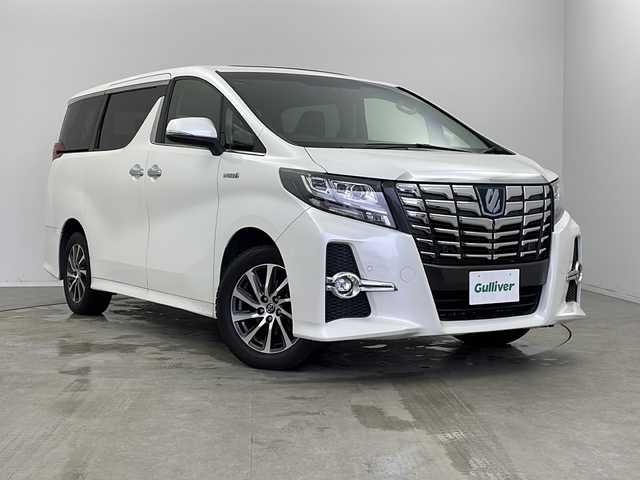 トヨタ アルファードハイブリット SR Cパッケージ 新潟県 2015(平27)年 7.9万km ホワイトパールクリスタルシャイン 禁煙車/純正メモリナビ/　(フルセグ/DVD/CD/Bluetooth)/ダブルサンルーフ/トヨタセーフティーセンス/JBLサウンド/100V充電/フリップダウンモニター/アラウンドビューモニター/電子パーキングブレーキホールド/両側パワースライドドア/レザーシート/前席シートヒーター/1・2列目パワーシート/LEDオートライト/オートマチックハイビーム/スペアキー/クルーズコントロール/クリアランスソナー