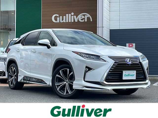レクサス ＲＸ 450h バージョンL 佐賀県 2017(平29)年 9.3万km ソニッククォーツ 純正ナビ/Bluetooth/CD/DVD/USB/地デジテレビ/バックカメラ/フロントカメラ/サイドカメラ/純正フルエアロ/レクサスセーフティシステム+/・追従機能付きクルーズコントロール/・衝突軽減システム/・レーンキープアシスト/・ブラインドスポットモニター/・クリアランスソナー/LEDオートライト／オートマチックハイビーム/全席シートヒーター/前席エアシート/前席パワーシート/メモリシート/ブレーキホールド/20インチ純正アルミホイール/後席モニター/ヘッドアップディスプレイ/ウッド調革巻きステアリング/ETC2.0/前後ドライブレコーダー/前後コーナーセンサー/スペアキー/カードキー/保証書/取扱説明書/点検記録簿(H29/30/R1/2/3/4/5)