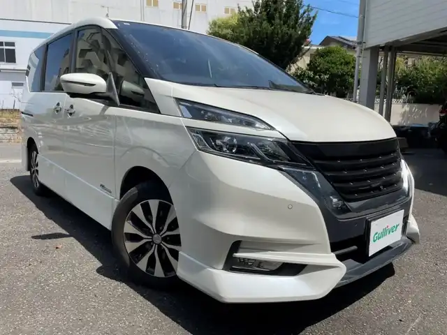 日産 セレナ ハイウェイスター 石川県 2016(平28)年 7.8万km ブリリアントホワイトパール ワンオーナー/ハンズフリー両側パワースライドドア/エマージェンシーブレーキ/純正メモリナビ・フルセグTV/　CD/DVD/SD/Bluetooth/アラウンドビューモニター/社外グリル/クルーズコントロール/純正１６インチアルミホイール/プッシュスタート/スマートキー×２/ETC/新車時保証書/取扱説明書