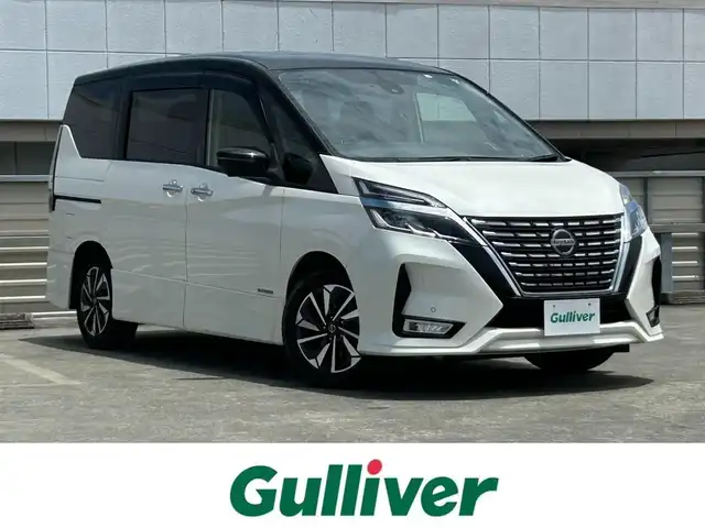 日産 セレナ ハイウェイスター V 静岡県 2020(令2)年 5.4万km ブリリアントホワイトパール 2トーン 純正ディーラーナビ/・フルセグ/CD/DVD/Bluetooth/プロパイロット/パーキングアシスト/全周囲カメラ/前方ドライブレコーダー/ETC/両側パワースライドドア/革巻きステアリング/オートライト/スマートキー/・プッシュスタート/LEDヘッドライト/純正アルミホイール/純正フロアマット