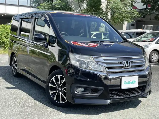 ホンダ ステップワゴン スパーダ Z クールスピリット 熊本県 2012(平24)年 8.4万km プレミアムスパークルブラックパール スマートキー/社外ナビ/（CD・DVD・フルセグTV・BTオーディオ・SD）/バックカメラ/ETC/純正17インチAW/両側パワースライドドア/クルーズコントロール/パドルシフト/レザー調シートカバー/ディスチャージヘッドライト/オートライト/フォグライト/横滑り防止装置/ウィンカーミラー/純正フロアマット/純正ドアバイザー/新車保証書/取扱説明書