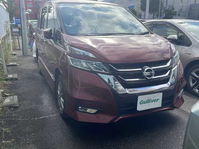 日産 セレナ ハイウェイスター 道央・札幌 2016(平28)年 6.1万km マルーンレッド 社外ナビ（FM/AM/フルセグTV/SD/BT/USB/CD/DVD）/ETC/スマートミラー/エンジンスターター/バックカメラ/クルーズコントロール/プロパイロット運転支援システム/アラウンドビューモニター/エコモード/アイドリングストップ/両側パワースライドドア/ISOFIX/ダブル＋サイドエアバッグ/後席用USB端子/ロールサンシェード/パワーウィンドウ/純正フロアマット/電動格納ミラー