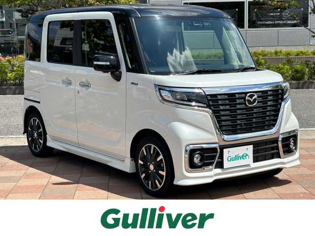 マツダ フレアワゴン カスタムスタイル ハイブリッド XT 福島県 2019(令1)年 4.7万km パール ワンオーナー/社外SDナビ（CD/Bluetooth/ワンセグ）/全周囲カメラ/ＥＴＣ/衝突被害軽減ブレーキ/レーンキープアシスト/クルーズコントロール/ヘッドアップディスプレイ/運転席シートヒーター/純正１５インチAW/ヘッドアップディスプレイ/コーナーセンサー/ETC/スペアキー/保証書/取説