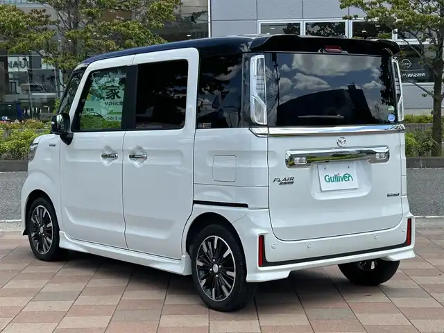 マツダ フレアワゴン カスタムスタイル ハイブリッド XT 福島県 2019(令1)年 4.7万km パール ワンオーナー/社外SDナビ（CD/Bluetooth/ワンセグ）/全周囲カメラ/ＥＴＣ/衝突被害軽減ブレーキ/レーンキープアシスト/クルーズコントロール/ヘッドアップディスプレイ/運転席シートヒーター/純正１５インチAW/ヘッドアップディスプレイ/コーナーセンサー/ETC/スペアキー/保証書/取説