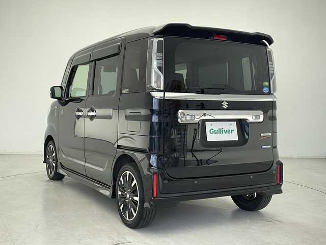 スズキ スペーシア カスタム HYBRID XS 千葉県 2018(平30)年 5.5万km ブルーイッシュブラックパール3 禁煙車/社外ナビ　MDV-D305W（ワンセグTV/BT/CD/SD）/バックカメラ/両側パワースライドドア　/前方ドライブレコーダー /ETC/ステアリングリモコン/デュアルセンサーブレーキサポート/車線逸脱警告/ハーフレザーシート/運転席シートヒーター/LEDヘッドライト/LEDフォグランプ/プッシュスタート/スマートキー/後席サーキュレーター/後席サンシェード/純正アルミホイール15インチ/純正フロアマット/純正ドアバイザー