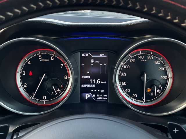 スズキ スイフト 山口県 2017(平29)年 4.5万km スピーディーブルーM 純正ナビ（フルセグTV、AM/FM、Bluetooth）/全方位カメ/ブリッジ車高調/社外マフラー/オートゲージ３連メーター/前後ミラー型ドラレコ/LEDオートライト/赤革シートカバー/運転席シートヒーター/純正１７インチアルミホイール/スペアキー２本/横滑り防止装置