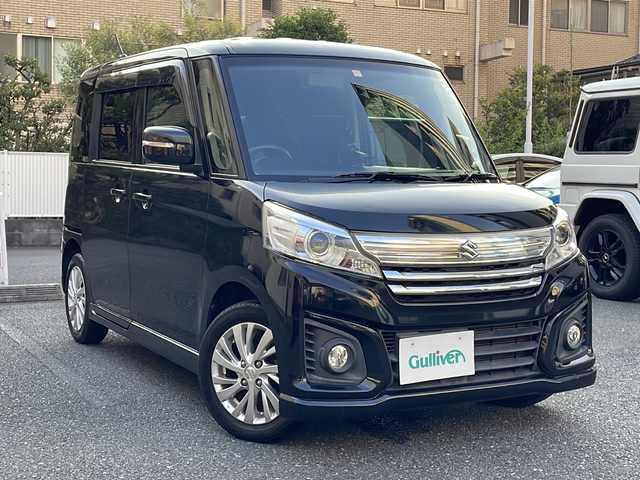 スズキ スペーシア カスタム GS 埼玉県 2016(平28)年 4.4万km ブルーイッシュブラックパール3 登録時43284km/純正インチSDディーラーOPナビ（CN-RS02D）/CD/DVD/BT/（フルセグ）/ウィンカーミラー/プッシュスタート/両側パワースライドドア/レーンキープアシスト/衝突軽減ブレーキ/ビルトインETC/前後純正ドライブレコーダー/片側パワースライドドア/AAC/ハイブリッド車/スポーツモード/ECONモード/アイドリングストップ/オートライト/フォグランプ/フロアマット/キセノンヘッドライト/社外１４インチアルミホイール/D席シートヒーター/ステアリングリモコン/左右サンシェード/ETC/USB端子/取扱説明書/保証書/ナビ取扱説明書/スマートキー２本