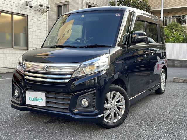 スズキ スペーシア カスタム GS 埼玉県 2016(平28)年 4.4万km ブルーイッシュブラックパール3 登録時43284km/純正インチSDディーラーOPナビ（CN-RS02D）/CD/DVD/BT/（フルセグ）/ウィンカーミラー/プッシュスタート/両側パワースライドドア/レーンキープアシスト/衝突軽減ブレーキ/ビルトインETC/前後純正ドライブレコーダー/片側パワースライドドア/AAC/ハイブリッド車/スポーツモード/ECONモード/アイドリングストップ/オートライト/フォグランプ/フロアマット/キセノンヘッドライト/社外１４インチアルミホイール/D席シートヒーター/ステアリングリモコン/左右サンシェード/ETC/USB端子/取扱説明書/保証書/ナビ取扱説明書/スマートキー２本