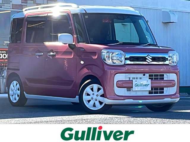 スズキ スペーシア HYBRID X 徳島県 2018(平30)年 8.3万km チアフルピンクメタリック/ホワイト2トーンルーフ 2トーン /ルーフレール/純正8インチSDナビ(CN-RZ846)/（Bluetooth/フルセグ/CD/DVD/iPod/USB）/全方位カメラ /両側パワースライドドア/運転席シートヒーター/デジタルインナーミラー /ASSURAレーダー探知機(AR-46LA)/LONZAペダルカバー/衝突軽減ブレーキ /後方コーナーセンサー /レーンキープアシスト/HUD /HIDヘッドライト /オートライト/ETC/前方ドライブレコーダー(HF-AHD-2309Y)/純正14AW/Wエアバッグ