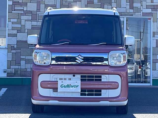 スズキ スペーシア HYBRID X 徳島県 2018(平30)年 8.3万km チアフルピンクメタリック/ホワイト2トーンルーフ 2トーン /ルーフレール/純正8インチSDナビ(CN-RZ846)/（Bluetooth/フルセグ/CD/DVD/iPod/USB）/全方位カメラ /両側パワースライドドア/運転席シートヒーター/デジタルインナーミラー /ASSURAレーダー探知機(AR-46LA)/LONZAペダルカバー/衝突軽減ブレーキ /後方コーナーセンサー /レーンキープアシスト/HUD /HIDヘッドライト /オートライト/ETC/前方ドライブレコーダー(HF-AHD-2309Y)/純正14AW/Wエアバッグ