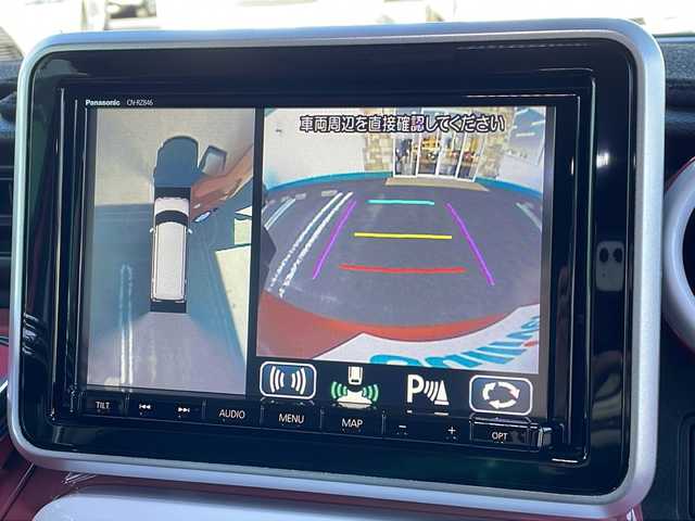 スズキ スペーシア HYBRID X 徳島県 2018(平30)年 8.3万km チアフルピンクメタリック/ホワイト2トーンルーフ 2トーン /ルーフレール/純正8インチSDナビ(CN-RZ846)/（Bluetooth/フルセグ/CD/DVD/iPod/USB）/全方位カメラ /両側パワースライドドア/運転席シートヒーター/デジタルインナーミラー /ASSURAレーダー探知機(AR-46LA)/LONZAペダルカバー/衝突軽減ブレーキ /後方コーナーセンサー /レーンキープアシスト/HUD /HIDヘッドライト /オートライト/ETC/前方ドライブレコーダー(HF-AHD-2309Y)/純正14AW/Wエアバッグ