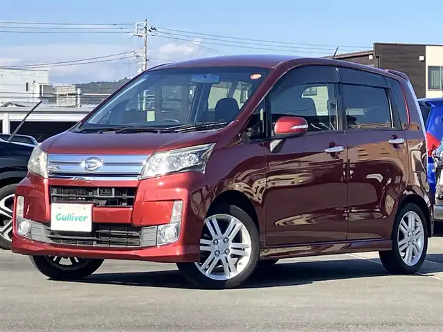 ダイハツ ムーヴ カスタム RS SA 静岡県 2014(平26)年 5.9万km ファイアークォーツレッドM エンジンスタートボタン/パワーウィンドウ/パワーステアリング/アイドリングストップ/ターボ/スマートキー/オートエアコン/ベンチシート/純正フロアマット/純正アルミホイール/布シート/ABS/横滑り防止装置/盗難防止装置/オートライト/LEDヘッドライト/Wエアバッグ/衝突軽減システム/momoステアリング