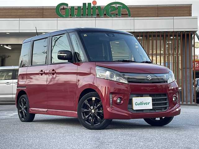 スズキ スペーシア カスタム XS 沖縄県 2014(平26)年 12.4万km フェニックスレッドパール/ブルーイッシュブラックパール 禁煙車　/社外ナビ　フルセグＴＶ　/両側パワースライドドア　/ハーフレザーシート　/ＤＮ席シートヒーター　/ＨＩＤヘッドライト　/オートライト　/革巻きステアリング　/ステアリングスイッチ　/リアロールサンシェード/スマートキー