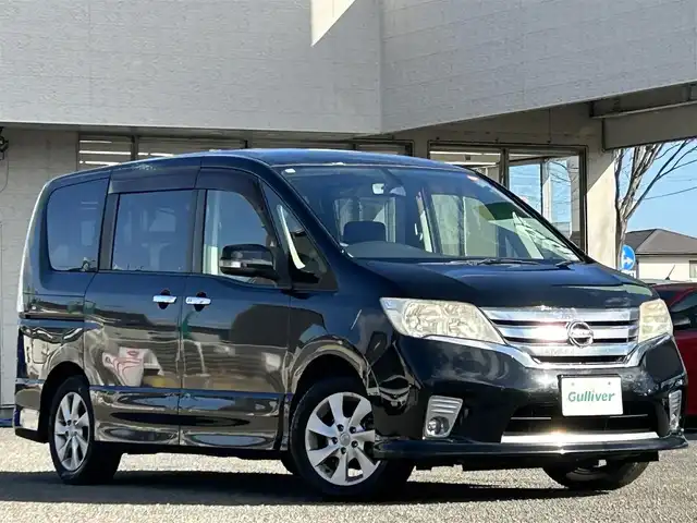 日産 セレナ ハイウェイスター Vセレクション 宮城県 2012(平24)年 11.6万km スーパーブラック 1オーナー//純正ＳＤナビ（フルセグＴＶ、ラジオ、ＤＶＤ、CD、ＣＤ、ＢＴ）//純正ＡＷ//ビルトインＥＴＣ//ムーンルーフ//両側パワースライドドア//クルコン//スペアキー//キーレス//社外AW//バックカメラ//プッシュスタート