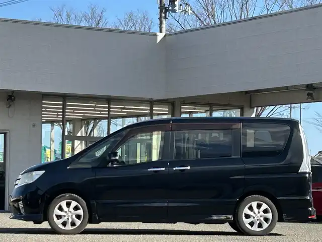 日産 セレナ ハイウェイスター Vセレクション 宮城県 2012(平24)年 11.6万km スーパーブラック 1オーナー//純正ＳＤナビ（フルセグＴＶ、ラジオ、ＤＶＤ、CD、ＣＤ、ＢＴ）//純正ＡＷ//ビルトインＥＴＣ//ムーンルーフ//両側パワースライドドア//クルコン//スペアキー//キーレス//社外AW//バックカメラ//プッシュスタート