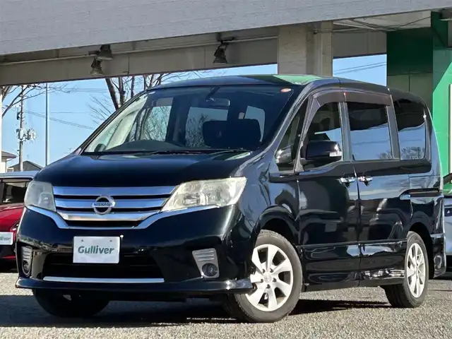 日産 セレナ ハイウェイスター Vセレクション 宮城県 2012(平24)年 11.6万km スーパーブラック 1オーナー//純正ＳＤナビ（フルセグＴＶ、ラジオ、ＤＶＤ、CD、ＣＤ、ＢＴ）//純正ＡＷ//ビルトインＥＴＣ//ムーンルーフ//両側パワースライドドア//クルコン//スペアキー//キーレス//社外AW//バックカメラ//プッシュスタート