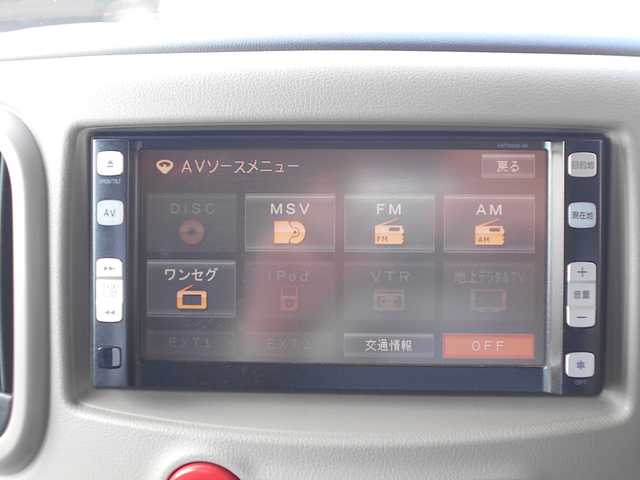 日産 キューブ 15X Vセレクション 栃木県 2008(平20)年 11.3万km スーパーブラック 純正メモリーナビ・ワンセグTV・DVD再生/      (HP308-W) /バックカメラ/前後ドライブレコーダー/ETC/社外15インチアルミホイール/プッシュスタート/スマートキー/フォグランプ/オートライト/チルトステアリング/シートアジャスター/ウインカーミラー/フロアマット/ドアバイザー/Wエアバッグ/ABS/新車保証書/取扱説明書/スペアキー（スマートキー）