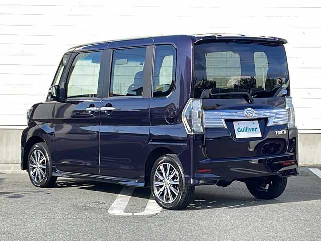ダイハツ タント カスタム X トップED SA Ⅲ 山形県 2016(平28)年 7.9万km ナイトシャドーパープルクリスタルM ワンオーナー/禁煙車/衝突被害軽減システム/横滑り防止装置/後方コーナーセンサー/アイドリングストップ/オートライト/オートマチックハイビーム/純正ナビ（CD、DVD、ワンセグ、Bl）/シートヒーター/純正フロアマット/純正AW１４インチ/ハーフレザーシート/片側パワースライドドア/スタッドレスタイヤ/プッシュスタート